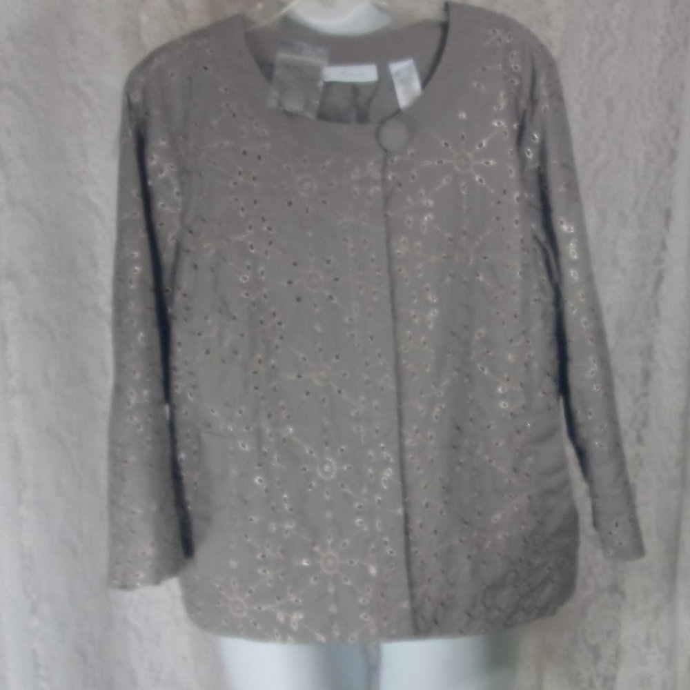 J H Collectible Summer Taupe/Grey Eyelet Jacket NWOT